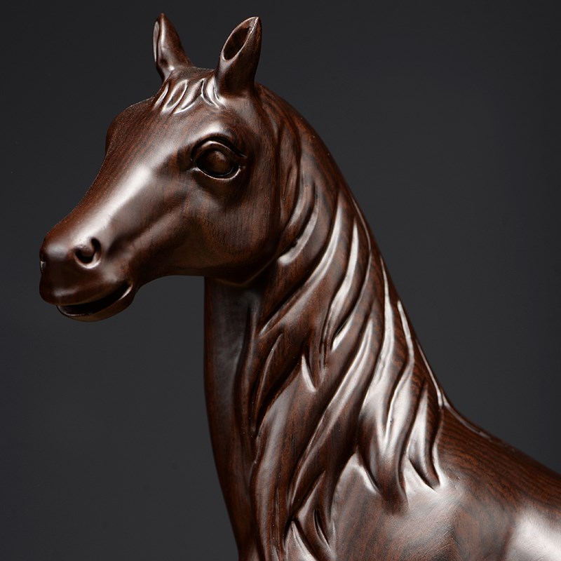 黑檀木雕马摆件马到成功家居装饰品客厅办公室开业礼品古摆件