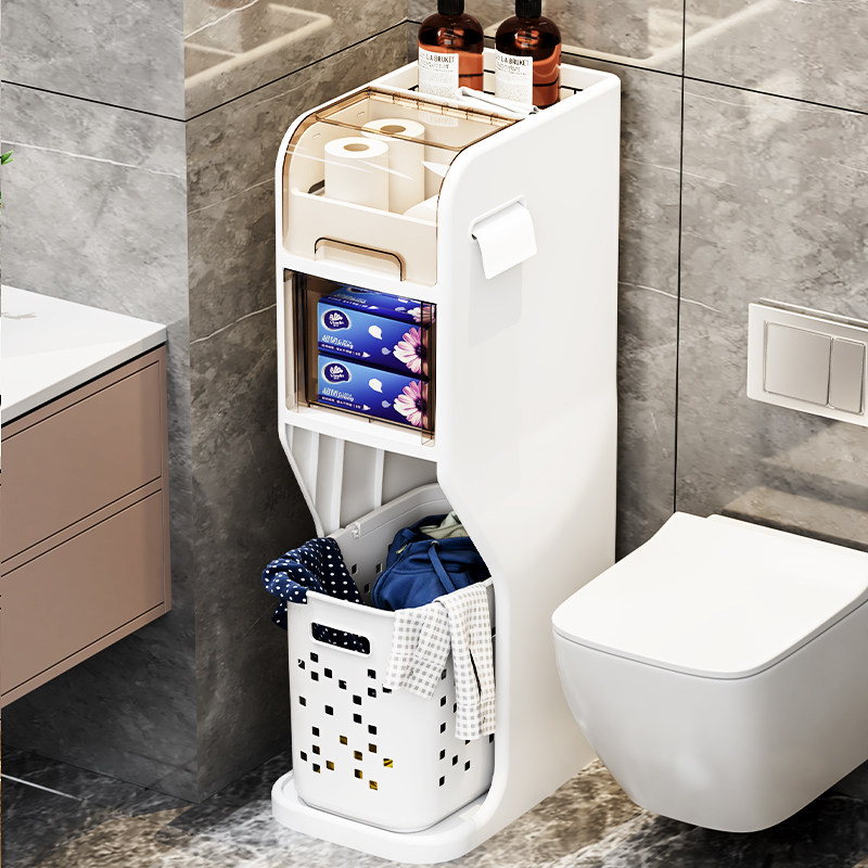 浴室夹缝收纳柜厕所卫生间多功能储物柜脏衣篮垃圾桶免安装置物架,收纳整理,脏衣篮,淘宝优惠券,粉丝福利购,淘宝优惠卷