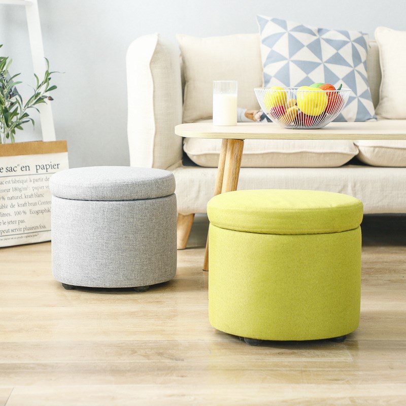 圆形布艺穿鞋凳门口收纳储物凳沙发简约现代搁脚可拆洗木脚矮凳子