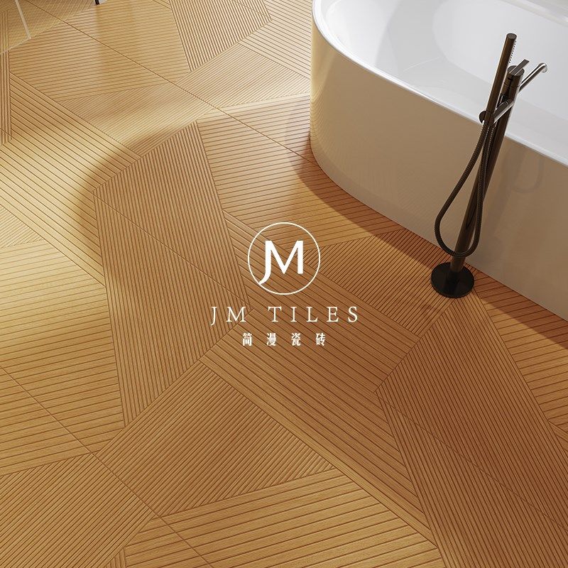 简漫田文意式木纹瓷砖奶油黄胡桃色全瓷客厅卧室木地板砖600x1200