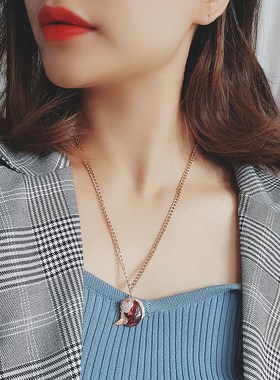 红色福鱼毛衣链长款简约百搭新款女秋冬装饰项链配饰大气挂件