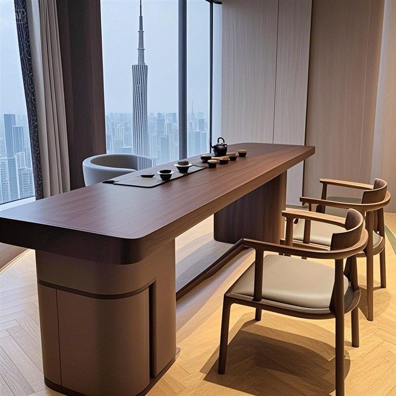 新中式实木黑胡桃白蜡木茶桌椅酒店民宿办公室茶室茶台设计定制