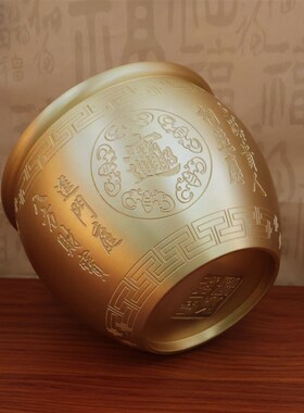 黄铜米缸百福铜缸全铜八方财缸对联缸聚宝盆招财摆件客厅财位摆件