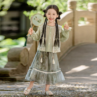 新中式 国风襦裙套装 2024新款 古装 超仙女孩裙子唐装 女童汉服春秋季