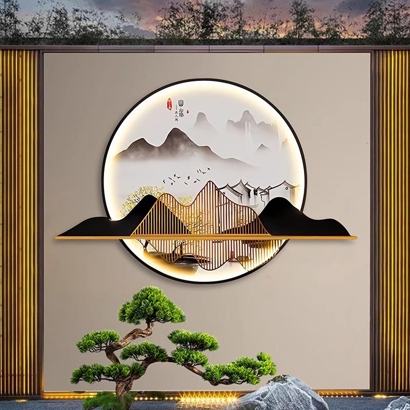 太阳能户外壁灯防水新中式别墅庭院灯造景林园景观装饰山水壁画灯