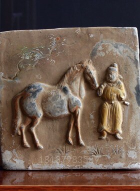 汉砖马拉车画像砖画像石拓片素材汉朝壁画秦砖汉瓦字砖灰陶摆件