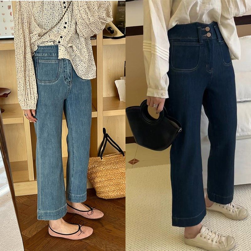 2024新款微喇叭裤女童高腰弹力牛仔裤大童显瘦九分裤小个子直筒裤