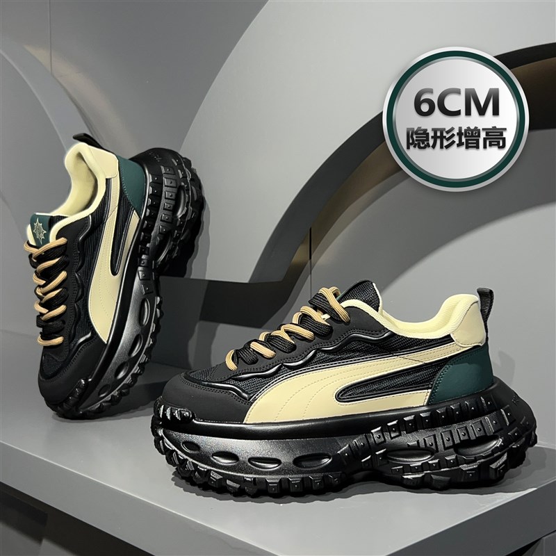 春季新款男士网面透气榴莲轮胎底鞋子时尚休闲百搭厚底增高老爹鞋
