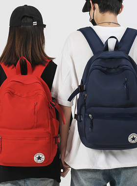 男女休闲简约双肩包黑色红色学生运动书包2024新款轻便旅行包背包