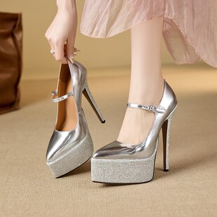 小个子超高跟婚鞋新娘鞋2025春秋新款配礼服恨天高防水台高跟鞋女