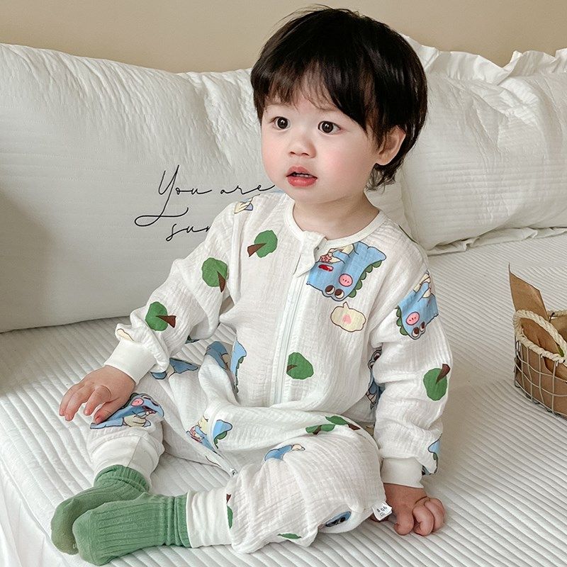 夏季2层宝宝纱布睡袋男童女童卡通棉纱家居服儿童长袖连体衣薄款,童装/婴儿装/亲子装,家居服连体衣,淘宝优惠券,粉丝福利购,淘宝优惠卷