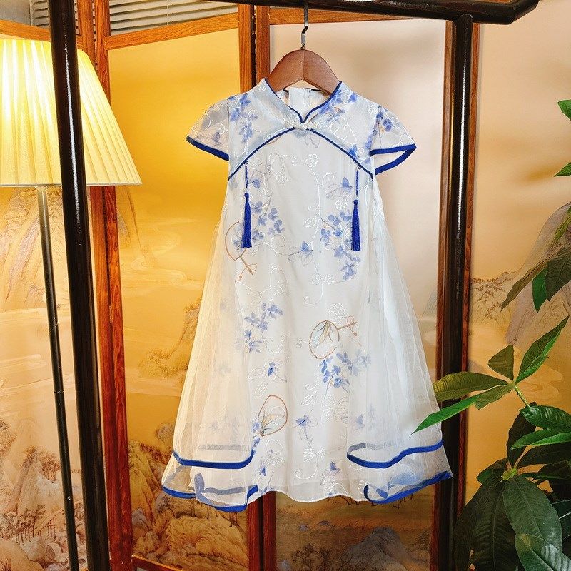 女童旗袍裙夏装2025新款儿童改良旗袍连衣裙青花瓷中国风裙子汉服