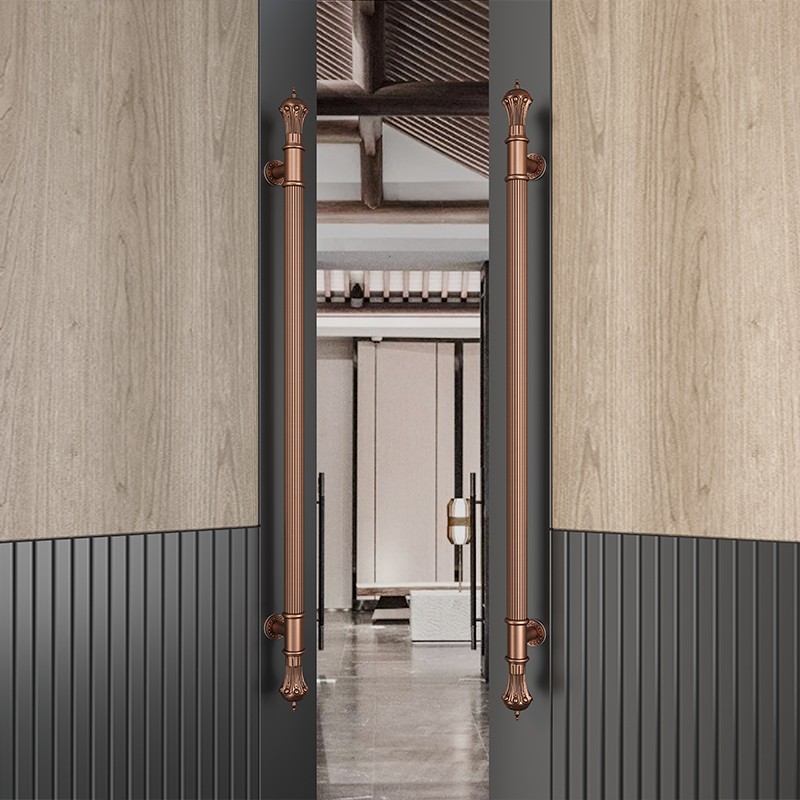 高档欧式玻璃门拉手轻奢不锈钢大门把手仿古铜酒店包厢推拉门拉手