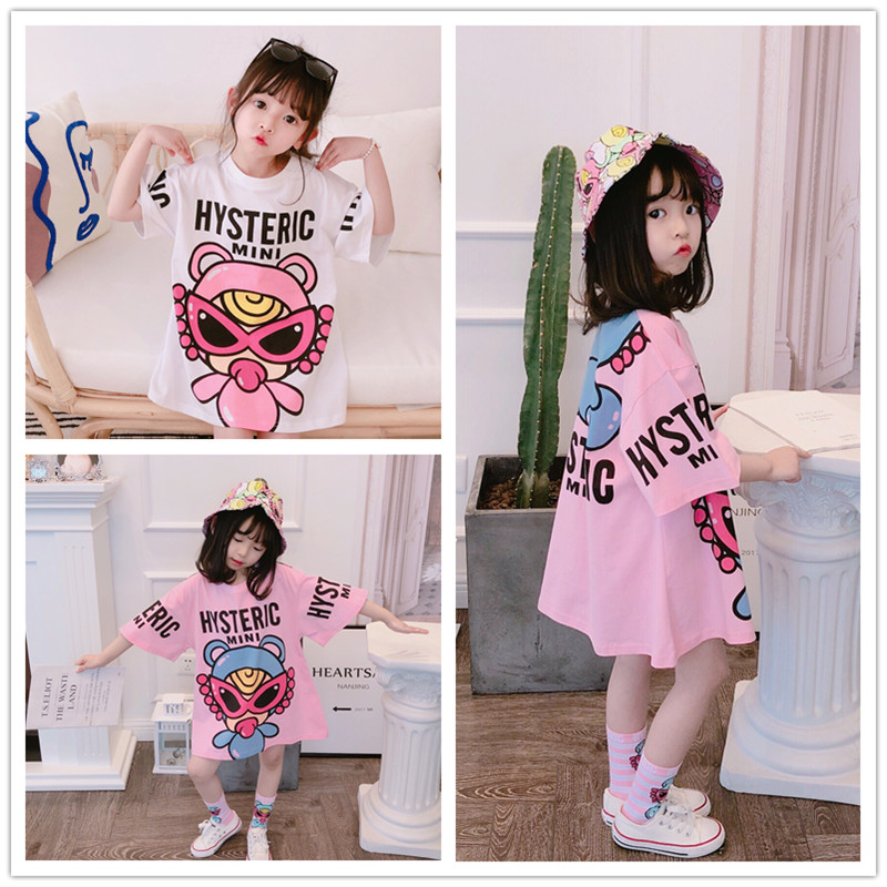 女童中长款T恤裙2023春夏新款潮亲子装母女装儿童短袖宽松连衣裙T