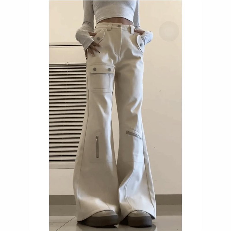 2-300斤胖mm大码美式复古微喇牛仔裤女设计感高腰垂感阔腿长裤潮