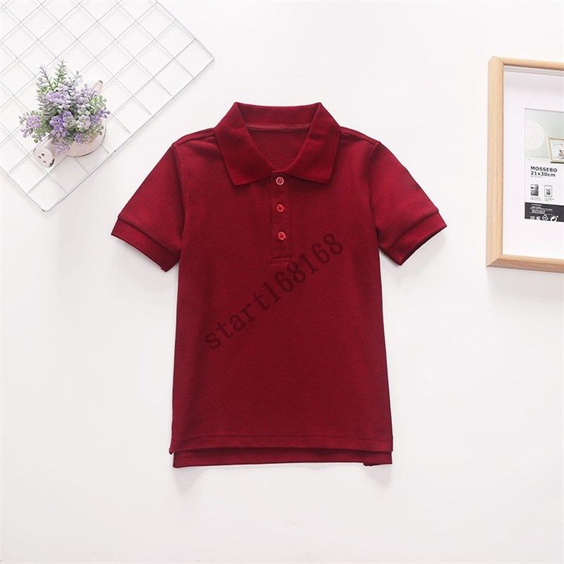 中小学生校服套装学院英伦风园服夏装男女童枣红纯色短袖 T恤上衣