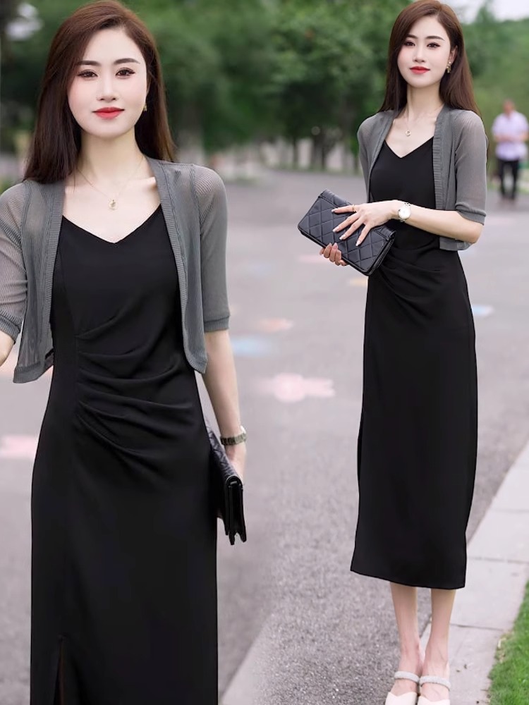 冰丝针织防晒开衫女夏季薄款短袖披肩配吊带裙外搭罩衫小坎肩上衣