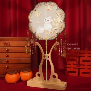 刺绣团扇古风双面重工机绣中国风舞蹈专用汉服圆扇旗袍古装夏季扇