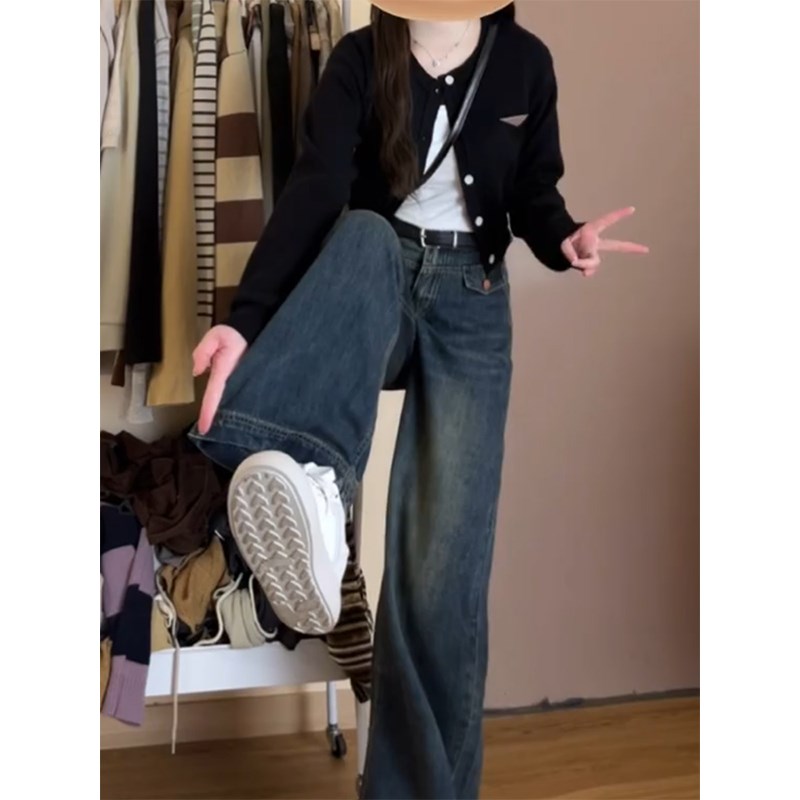 慵懒松弛感a版阔腿牛仔裤女梨型身材遮胯裤子大码胖mm秋季直筒裤