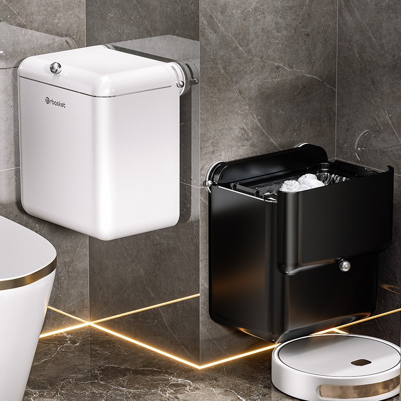 吸盘垃圾桶家用2024新款厨房客厅卫生间厕所轻奢高档大带盖壁挂式