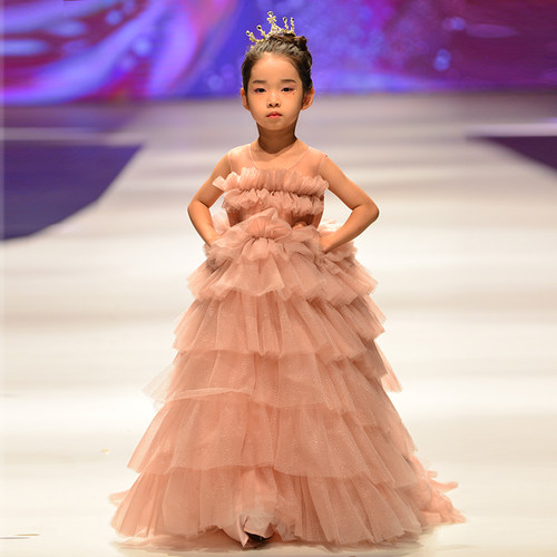 儿童礼服公主裙2024新款女童晚礼服主持走秀舞台小女孩演出服高端