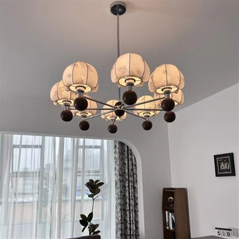 法式复古客厅吊灯中古南洋风布艺花纹灯罩美式胡桃木餐厅卧室吊灯,家装灯饰光源,客厅吊灯,淘宝优惠券,粉丝福利购,淘宝优惠卷