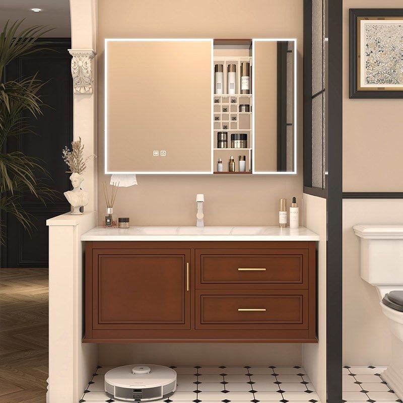 中古风浴室柜组合岩板热弯一体盆洗漱台插座镜柜法式卫生间洗手池,家装主材,浴室柜组合,淘宝优惠券,粉丝福利购,淘宝优惠卷