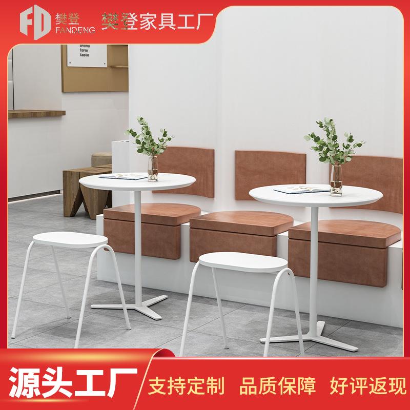简约现代餐桌家用小户型吃饭桌子白色北欧创意实木圆桌奶茶店桌椅