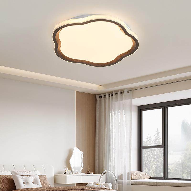 现代简约风卧室灯中古风胡桃木纹高级感房间灯护眼LEDD书房吸顶灯