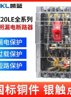 DZ20LE塑壳漏电断路器三相四线漏电保护器250A400A160A630A透明壳