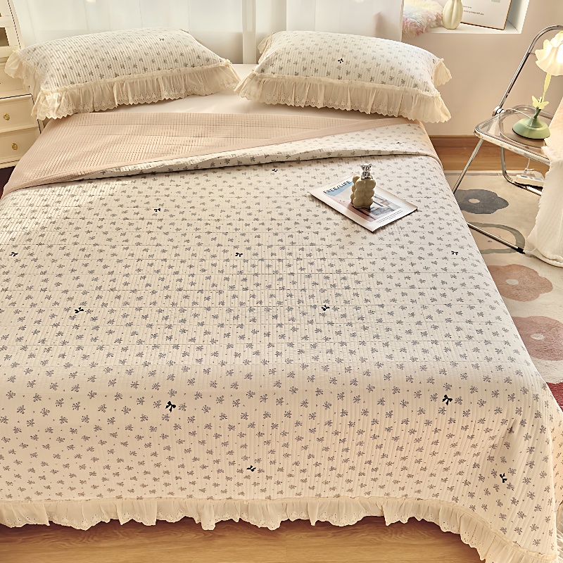 全棉床盖三件套四季款花边夹棉绗缝床单可水洗盖被榻榻米垫子床罩