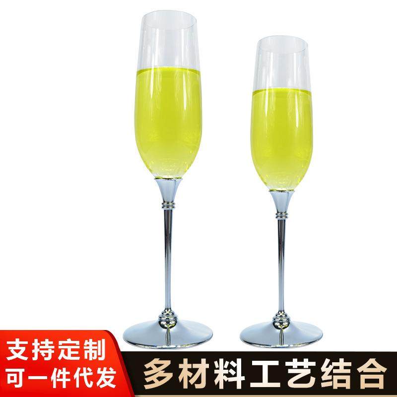 现货供应金属脚香槟杯透明玻璃婚礼酒杯可换杯头香槟杯可厂家