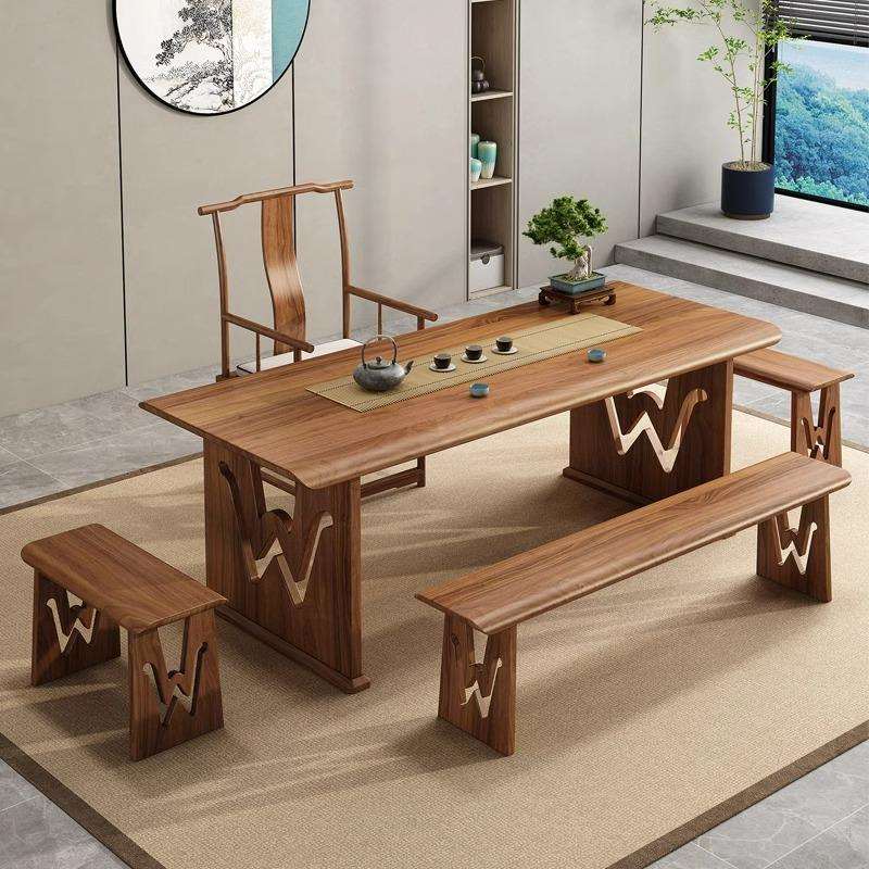 老榆木桌子板家用实木大板长桌椅组合复古书桌茶台长条餐桌泡茶台