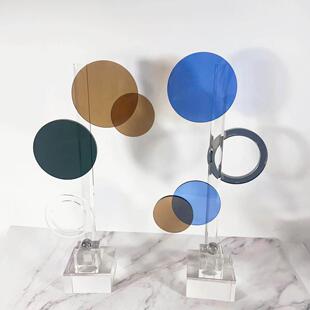 现代几何水晶玻璃几何摆件样板房间客厅软装饰品卧室电视柜玄关柜