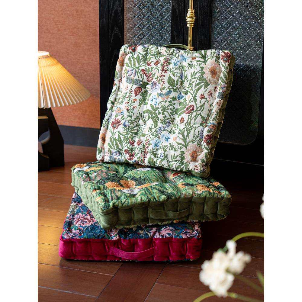 中古风坐垫四季通用加厚办公室椅子垫防滑布艺方形屁股垫沙发抱枕