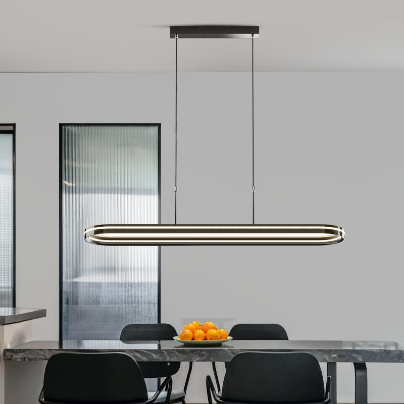 餐厅吊灯现代简约设计创意个性电镀椭圆形长条LED吧台餐桌灯
