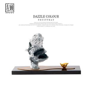 新中式创意太湖石小鸟软装摆件山景石头酒店样板间玄关书房装饰品