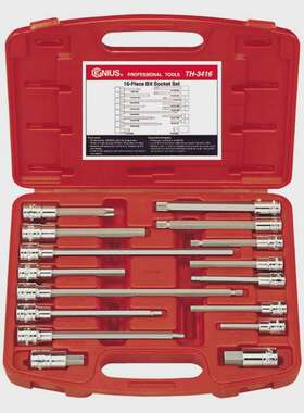 Genius天赋工具3/8″1/2系列16件套汽保专用旋具套筒组TH-3416