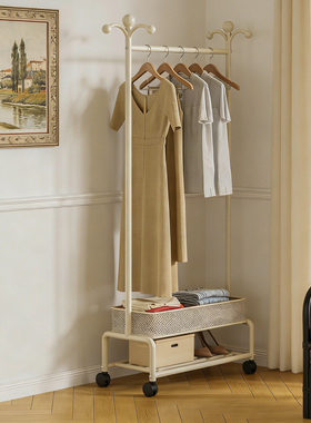 落地衣帽架卧室家用客厅床边多功能可移动挂衣架带收纳篮置物架