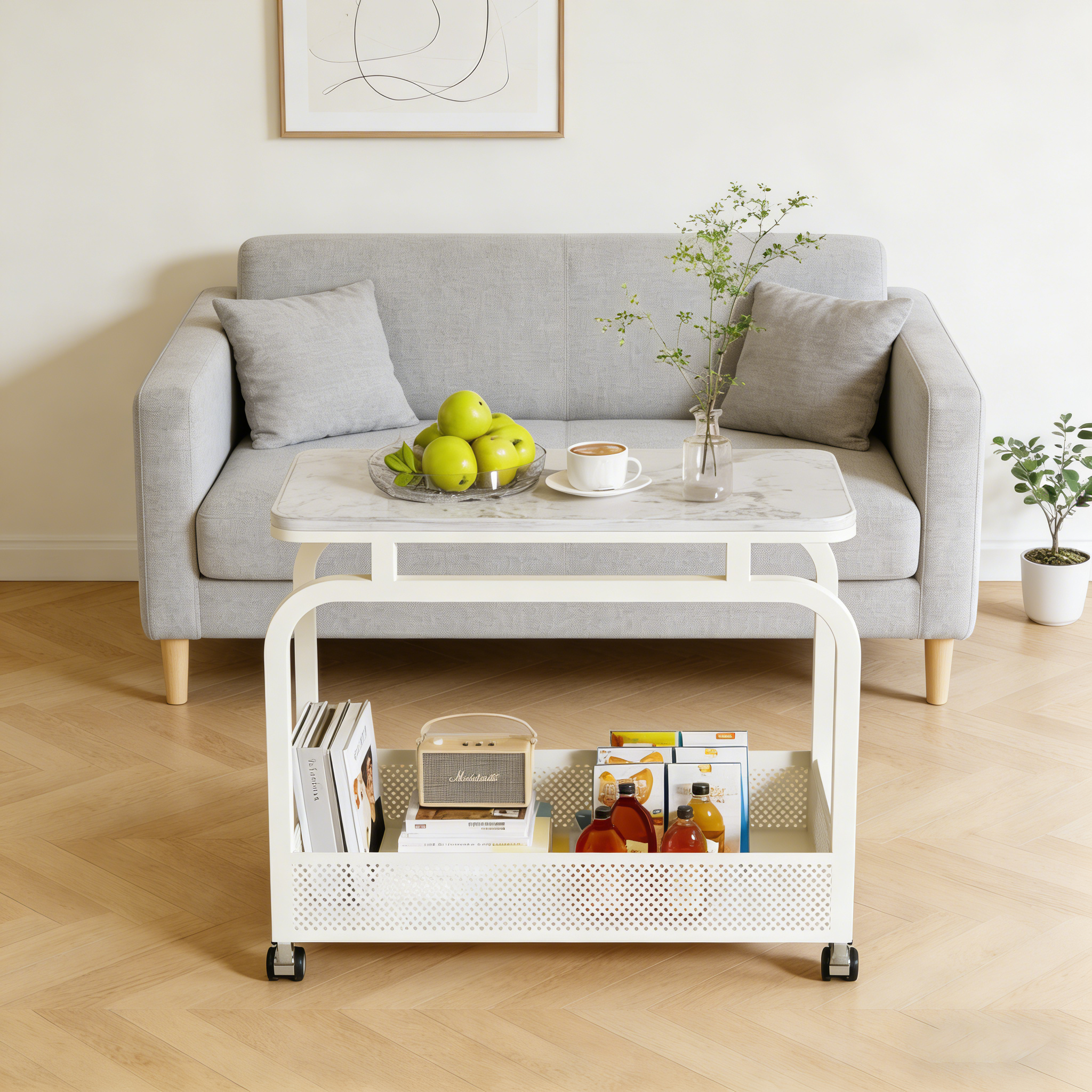 客厅可移动带轮方形铁艺岩板沙发边几侧边柜家用小型小茶几置物架,商业/办公家具,茶几,淘宝优惠券,粉丝福利购,淘宝优惠卷