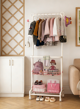 儿童挂衣架落地小型衣帽架客厅家用可移动衣帽架双层收纳置物架