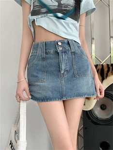 高腰显瘦百搭小个子包臀短裙子 新款 复古牛仔半身裙女装 a字裙夏季