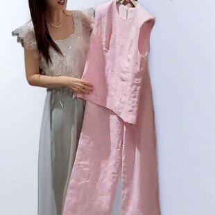 女夏季 2025新款 棉麻套装 时尚 高级感气质百搭棉麻背心上 休闲