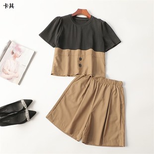 女五分短袖 子套装 圆领 夏T恤裤 411185