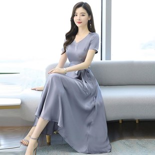 高端洋气醋酸裙子V领夏季 深圳南油妈妈中年精致高级感连衣裙 女装