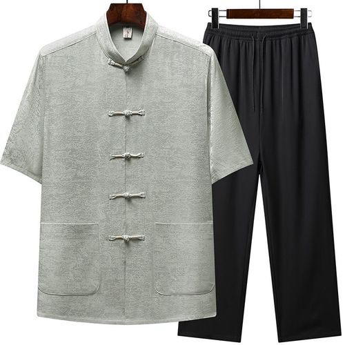 厂家夏季唐装男短袖爷爷中国风中老年短袖爸爸服装衬衫套装