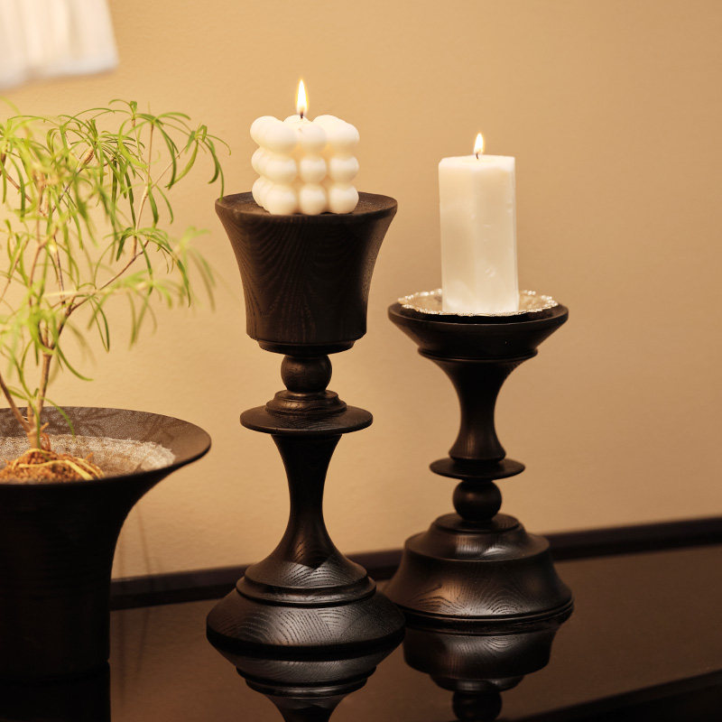 法式复古装饰品中古风实木烛台家居摆件美式客厅卧室氛围摆拍道具