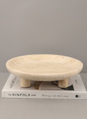 现代简约洞石三脚圆形果盘托盘摆件客厅茶几酒店电视柜家居装饰品