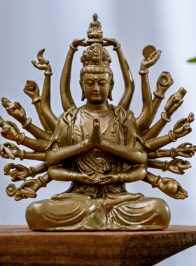 千手千眼观世音菩萨摆件观音佛像迷你精致随身佛禅意茶空间装饰品