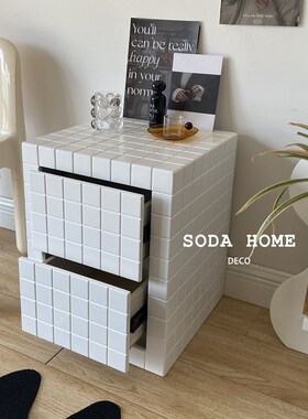 世梭网红棋盘格沙发侧边几小茶几客厅收纳柜子抽屉式小斗柜角边桌